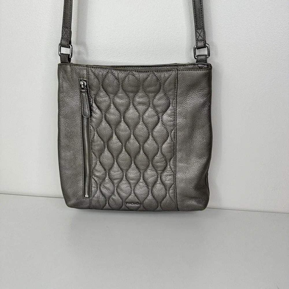 Vera Bradley Quilted Leather Molly Crossbody Purse Silver Metallic Crossbody Bag